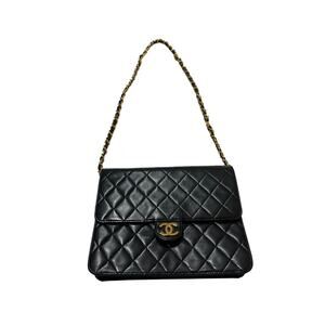 8-7 CHANEL Flap Bag Lambskin Quilted Gold Hardware Black
